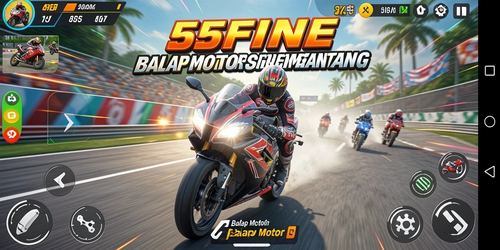 Tampilan utama game 55FIVE dengan grafis balap motor yang menarik.