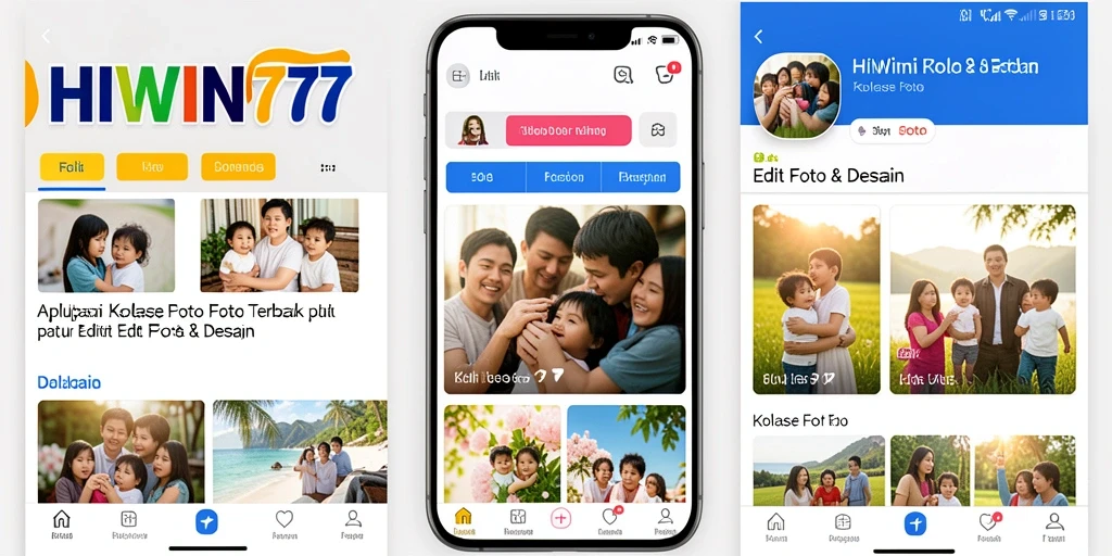 Screenshot utama HIWIN777 menunjukkan antarmuka kolase foto yang interaktif dan kreatif.