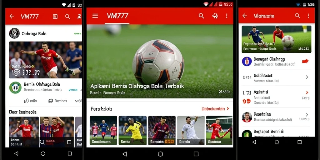Tampilan menarik aplikasi VM777 dengan berita olahraga bola.